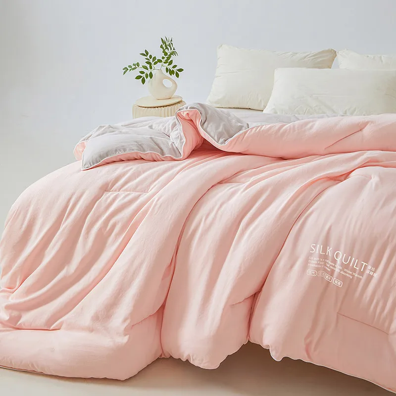 Natural Silk Quilt 100% Mulberry Silk Luxury Soft Quilts for All Season Temperature Control Comforter Reversible Bed Blanket