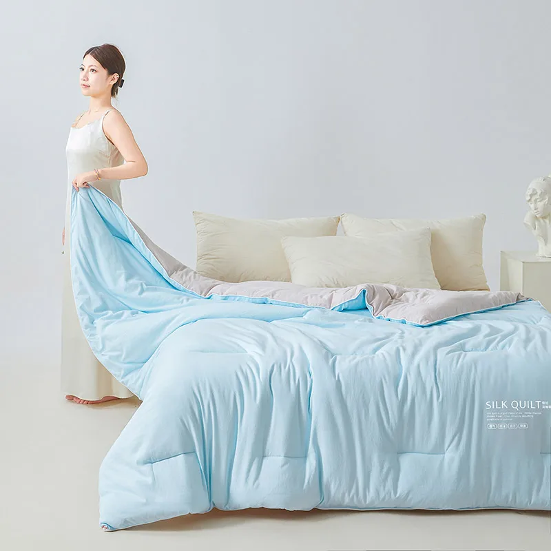 Natural Silk Quilt 100% Mulberry Silk Luxury Soft Quilts for All Season Temperature Control Comforter Reversible Bed Blanket
