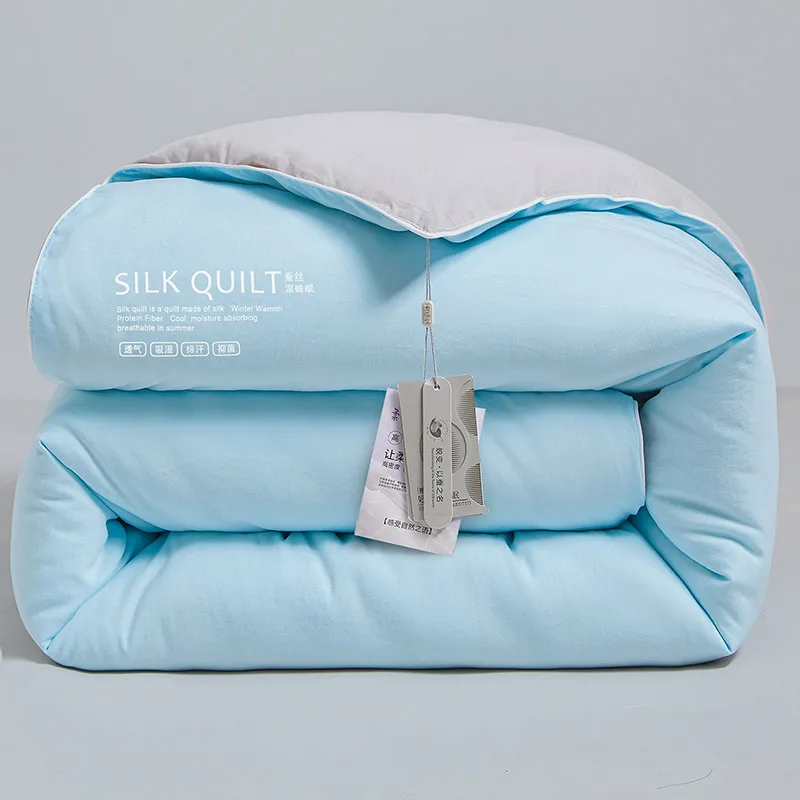 Natural Silk Quilt 100% Mulberry Silk Luxury Soft Quilts for All Season Temperature Control Comforter Reversible Bed Blanket