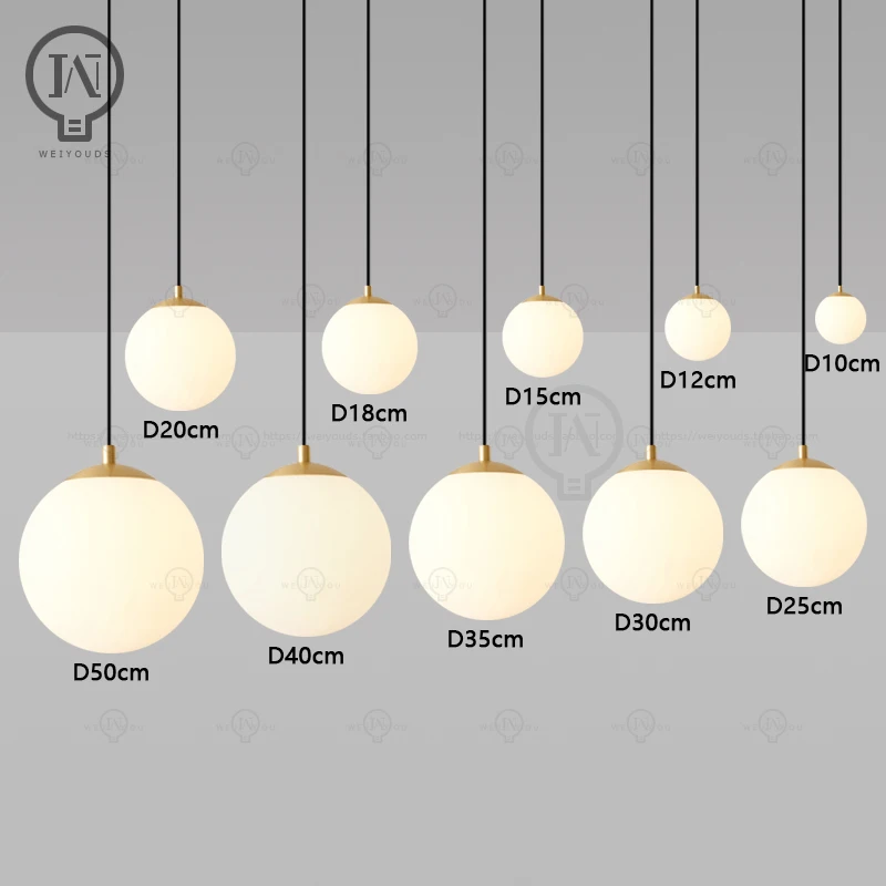 White circular glass ball pendant light, bar restaurant shop decorative light, study room bedroom light, bar desk lamp