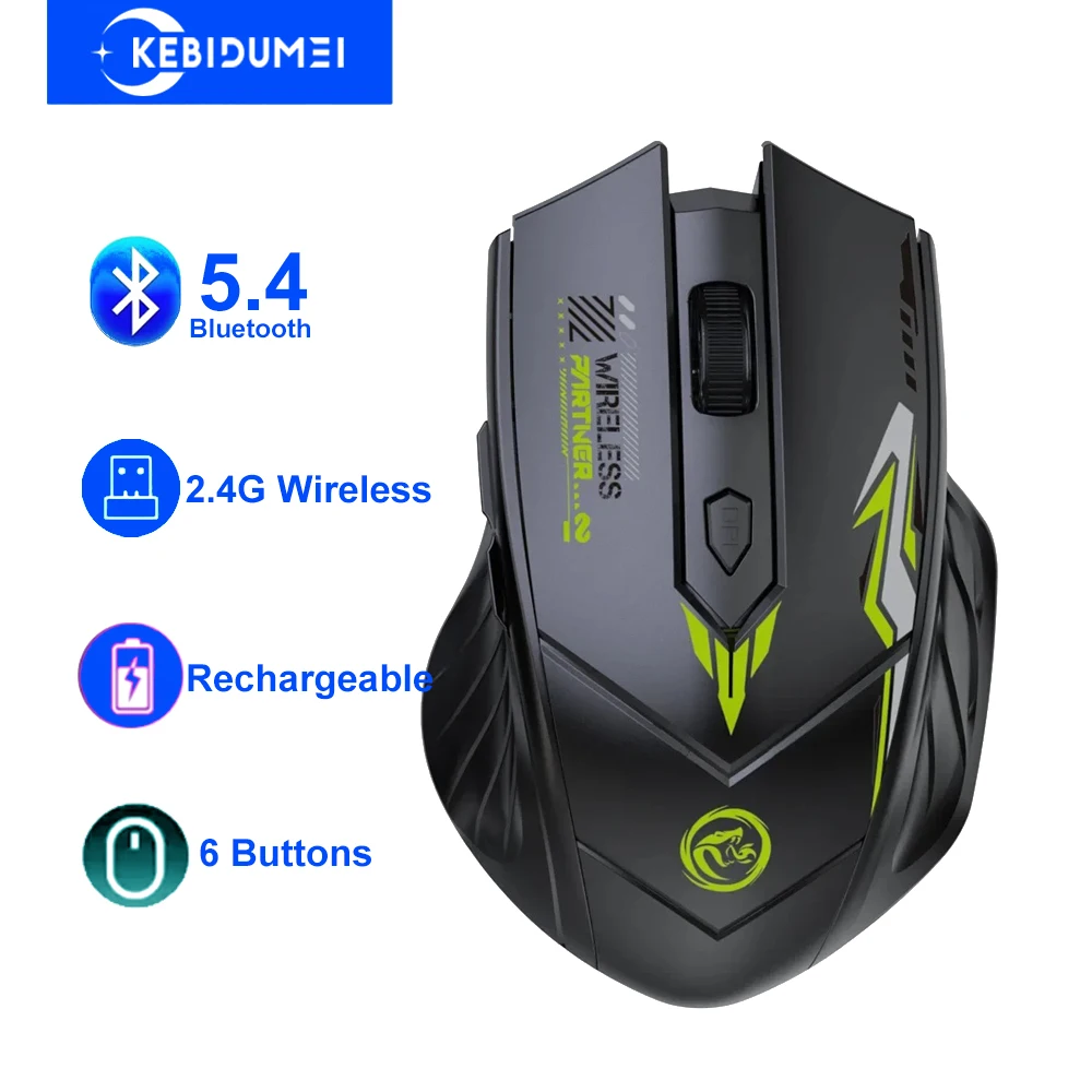 6 Buttons 2.4G Wireless Mouse Bluetooth 5.4 Mouse Dual-Mode Rechargeable Mice 1600 DPI Office Mouse Gaming Mouse For PC Laptop