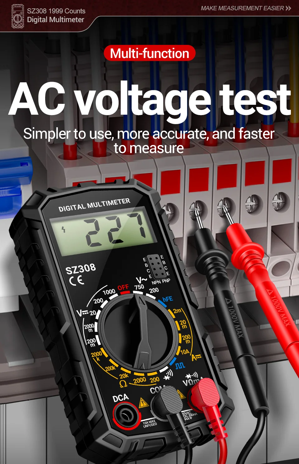Multimeter Tester Pen Suit ANENG SZ308+B15 Multimeters 1999 Counts 24-250V Voltage Detector Meter Diagnostic Breakpoint Finder
