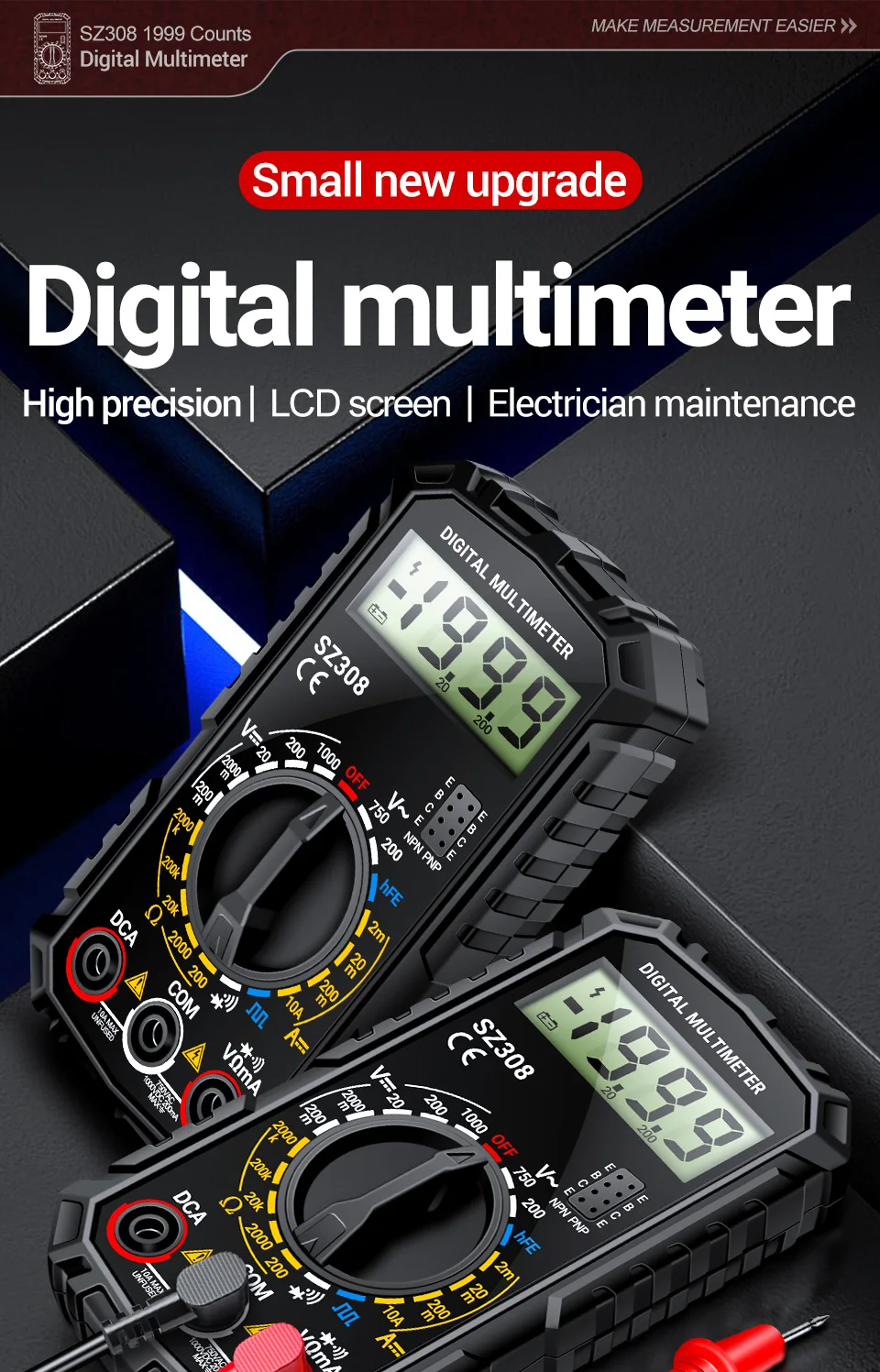 Multimeter Tester Pen Suit ANENG SZ308+B15 Multimeters 1999 Counts 24-250V Voltage Detector Meter Diagnostic Breakpoint Finder