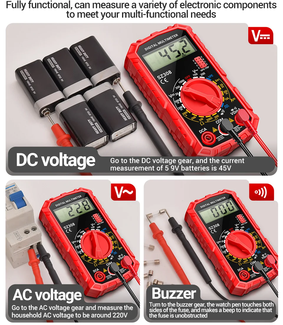 Multimeter Tester Pen Suit ANENG SZ308+B15 Multimeters 1999 Counts 24-250V Voltage Detector Meter Diagnostic Breakpoint Finder