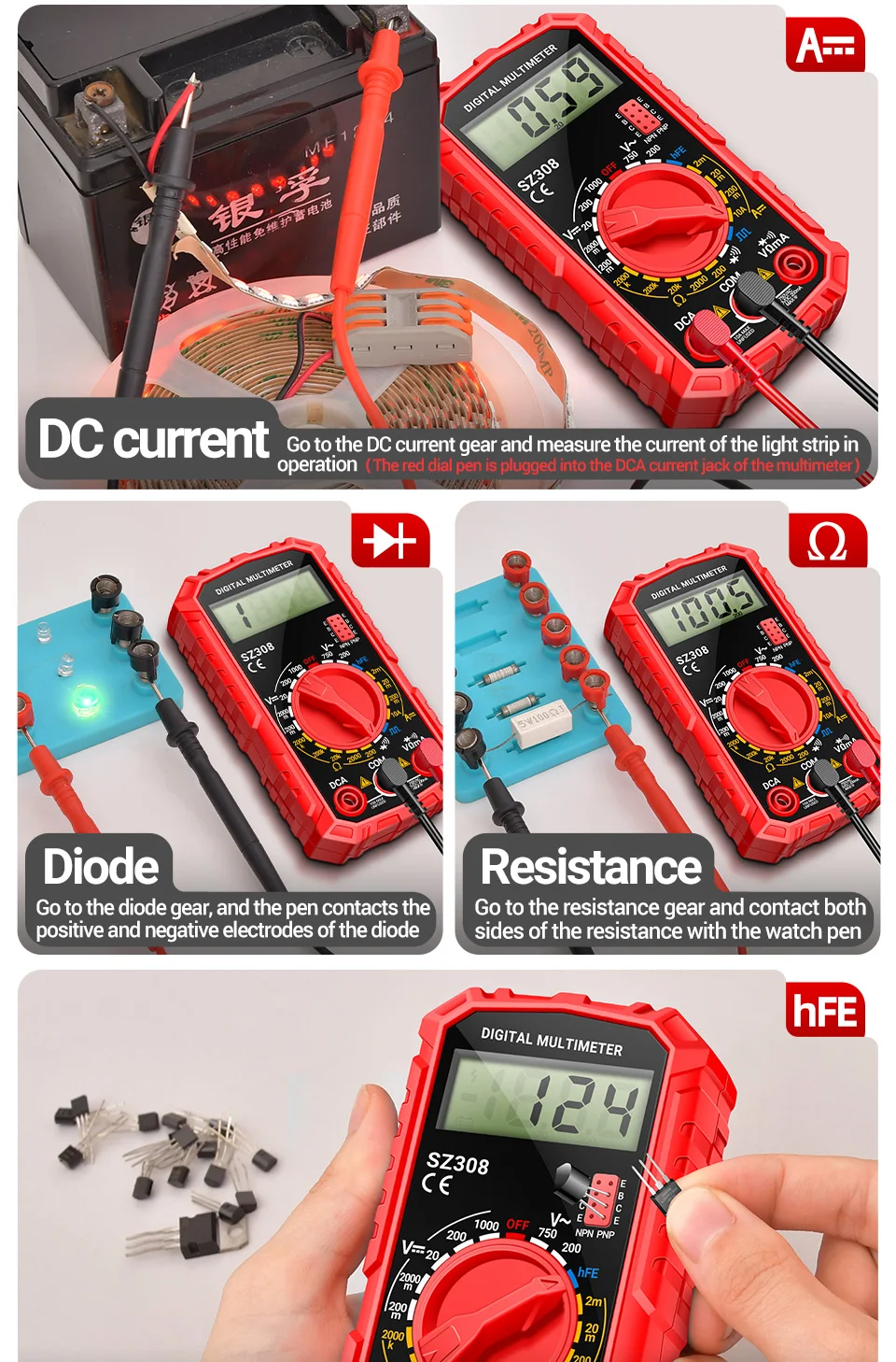 Multimeter Tester Pen Suit ANENG SZ308+B15 Multimeters 1999 Counts 24-250V Voltage Detector Meter Diagnostic Breakpoint Finder