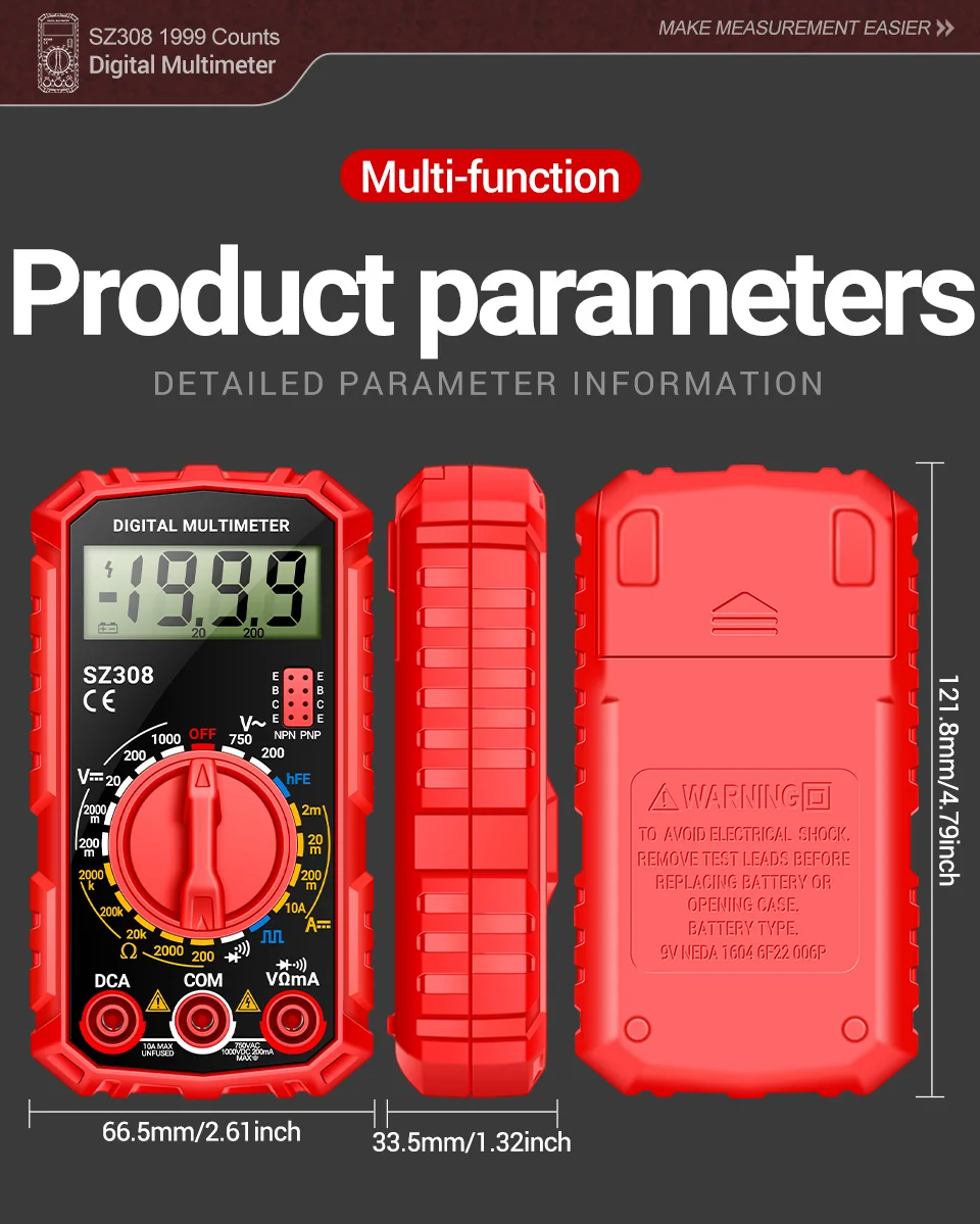 Multimeter Tester Pen Suit ANENG SZ308+B15 Multimeters 1999 Counts 24-250V Voltage Detector Meter Diagnostic Breakpoint Finder