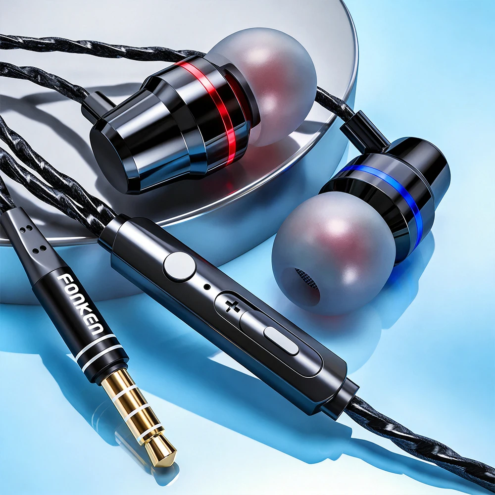 FONKEN 3.5mm Earphone Wired Earpiece Stereo Bass Music Earpiece For Xiaomi Samsung Waterproof Sports Earbuds Gaming Headset Mic