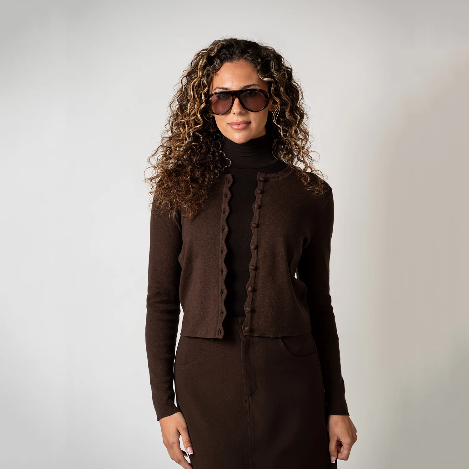 AP AW26 Women Wavy Edge Cardigan Elegant Style Single Breasted