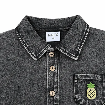 Denim Black Family Matching Set Long Sleeve Children's Clothing - Girl Dress Boys Casual Shirt Baby Rompers with Logo Embroidery