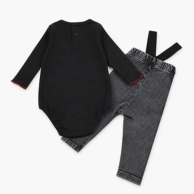 Denim Black Family Matching Set Long Sleeve Children's Clothing - Girl Dress Boys Casual Shirt Baby Rompers with Logo Embroidery