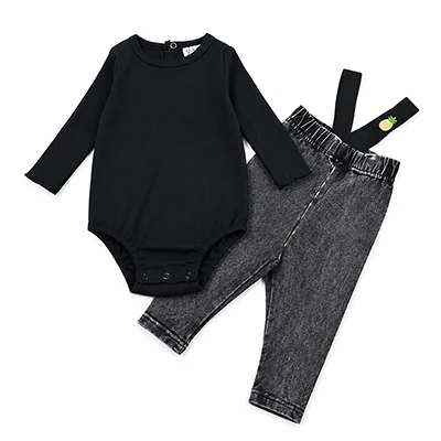 Denim Black Family Matching Set Long Sleeve Children's Clothing - Girl Dress Boys Casual Shirt Baby Rompers with Logo Embroidery