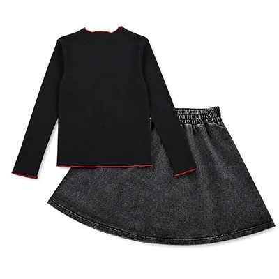 Denim Black Family Matching Set Long Sleeve Children's Clothing - Girl Dress Boys Casual Shirt Baby Rompers with Logo Embroidery