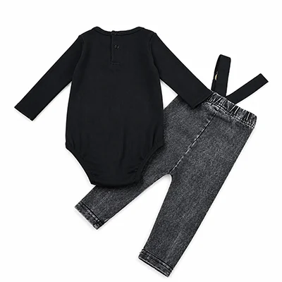 Denim Black Family Matching Set Long Sleeve Children's Clothing - Girl Dress Boys Casual Shirt Baby Rompers with Logo Embroidery
