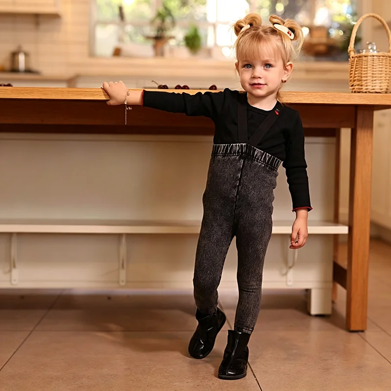Denim Black Family Matching Set Long Sleeve Children's Clothing - Girl Dress Boys Casual Shirt Baby Rompers with Logo Embroidery