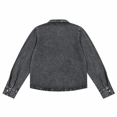 Denim Black Family Matching Set Long Sleeve Children's Clothing - Girl Dress Boys Casual Shirt Baby Rompers with Logo Embroidery