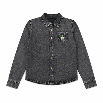 Denim Black Family Matching Set Long Sleeve Children's Clothing - Girl Dress Boys Casual Shirt Baby Rompers with Logo Embroidery
