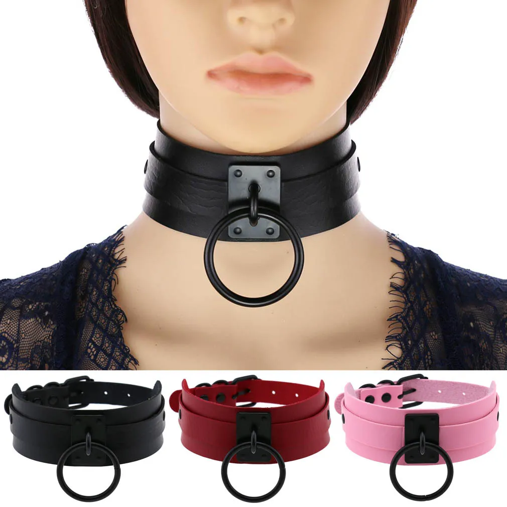 Harajuku Gothic Night club Saloon Wild Rock and roll Exaggerate Different Cortex Black ring Hanging rings Choker Collar O-shape