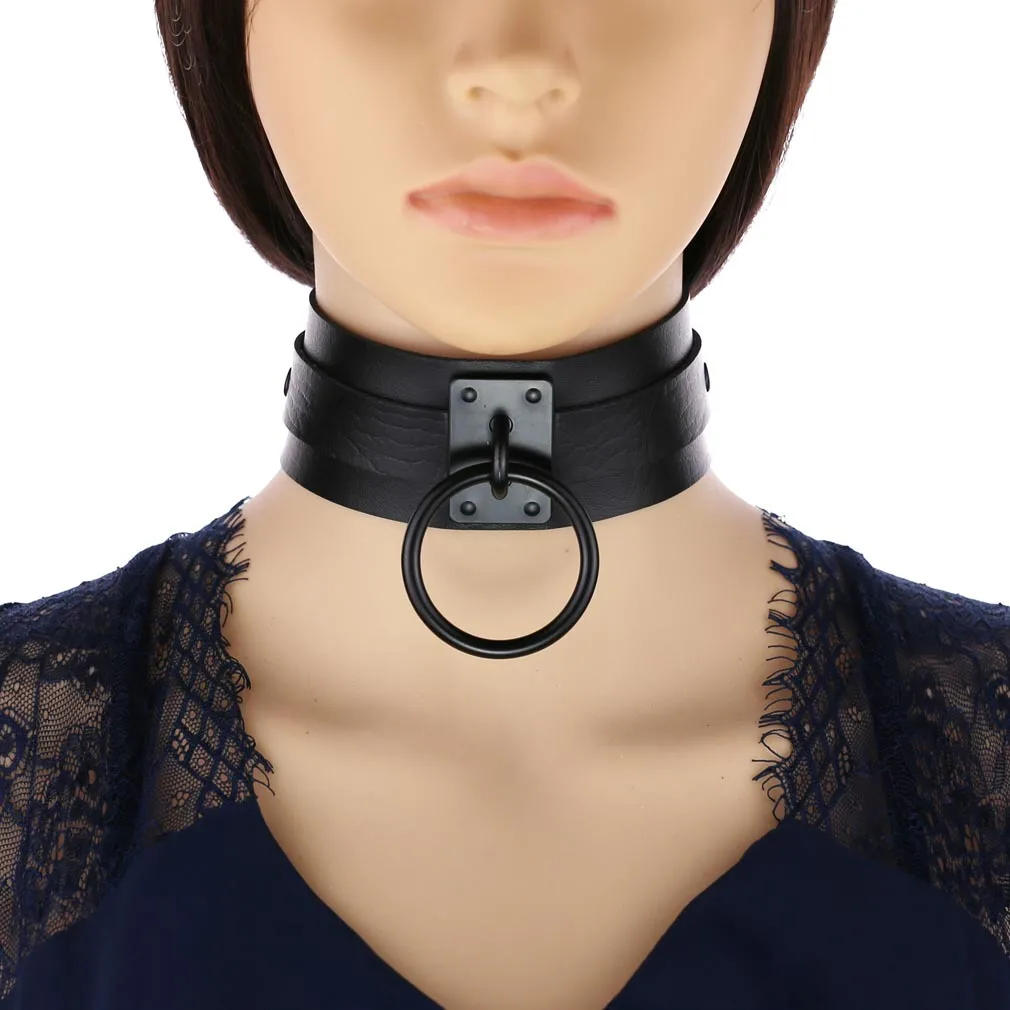 Harajuku Gothic Night club Saloon Wild Rock and roll Exaggerate Different Cortex Black ring Hanging rings Choker Collar O-shape