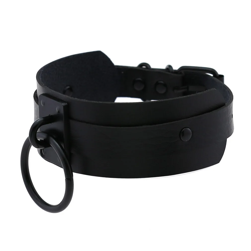 Harajuku Gothic Night club Saloon Wild Rock and roll Exaggerate Different Cortex Black ring Hanging rings Choker Collar O-shape