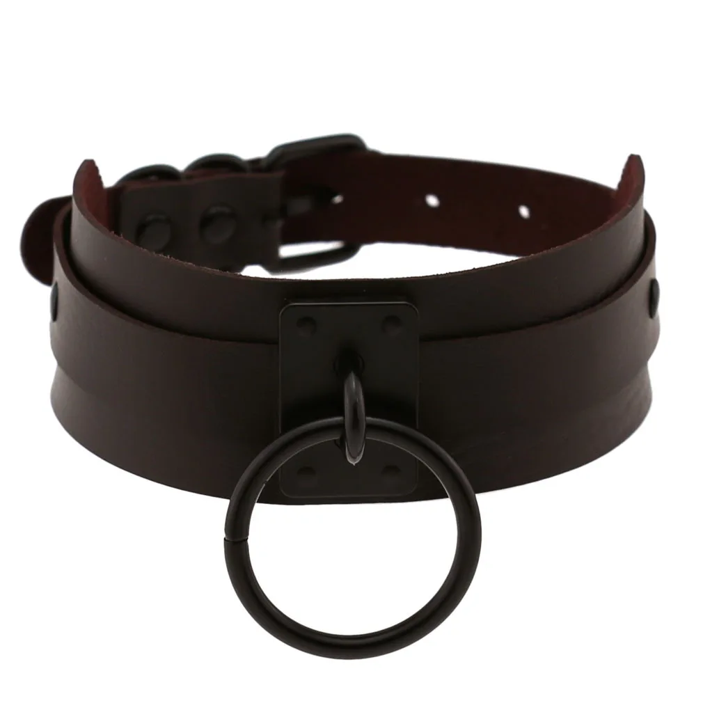 Harajuku Gothic Night club Saloon Wild Rock and roll Exaggerate Different Cortex Black ring Hanging rings Choker Collar O-shape