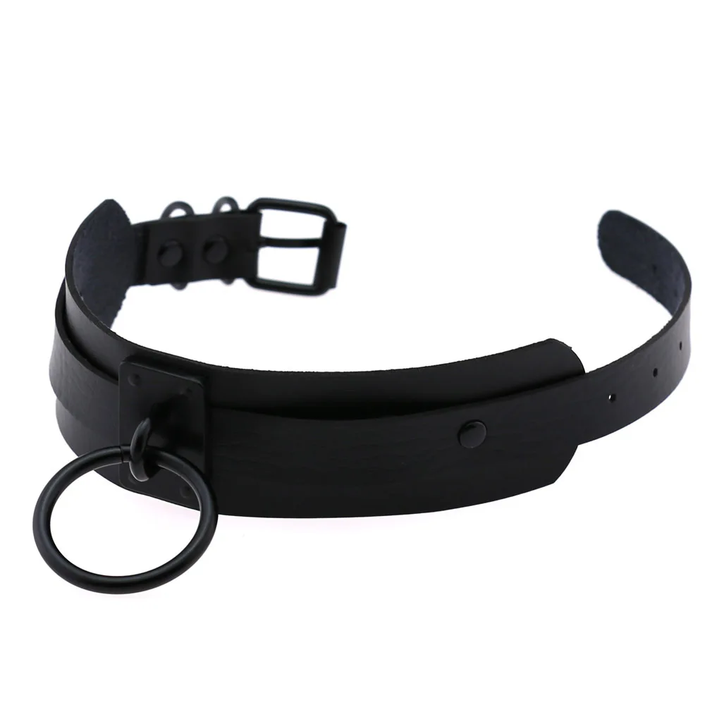 Harajuku Gothic Night club Saloon Wild Rock and roll Exaggerate Different Cortex Black ring Hanging rings Choker Collar O-shape