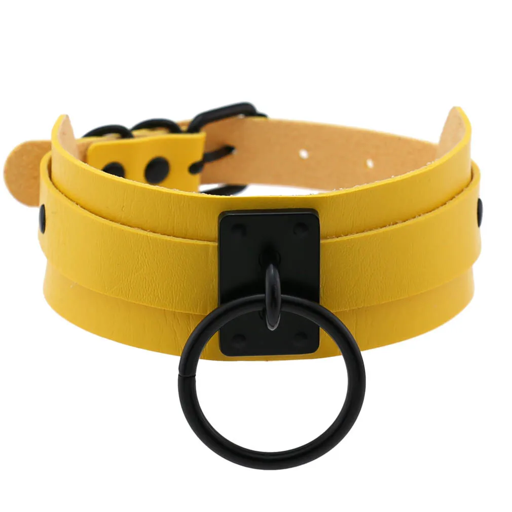 Harajuku Gothic Night club Saloon Wild Rock and roll Exaggerate Different Cortex Black ring Hanging rings Choker Collar O-shape