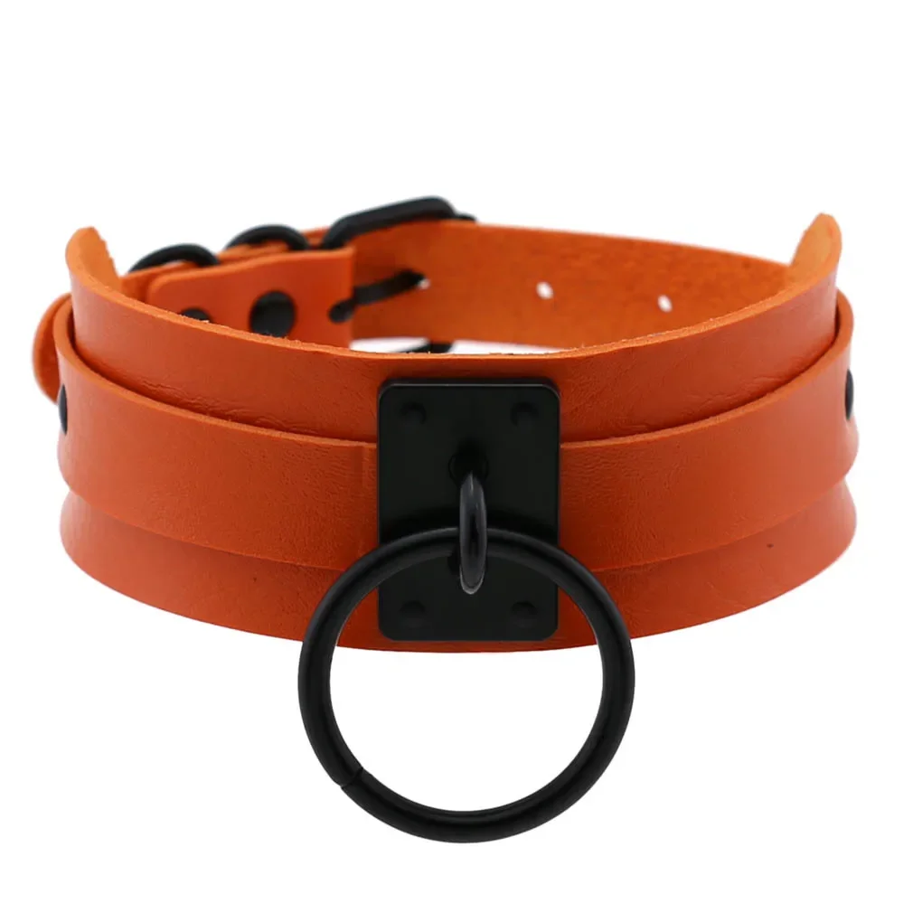 Harajuku Gothic Night club Saloon Wild Rock and roll Exaggerate Different Cortex Black ring Hanging rings Choker Collar O-shape