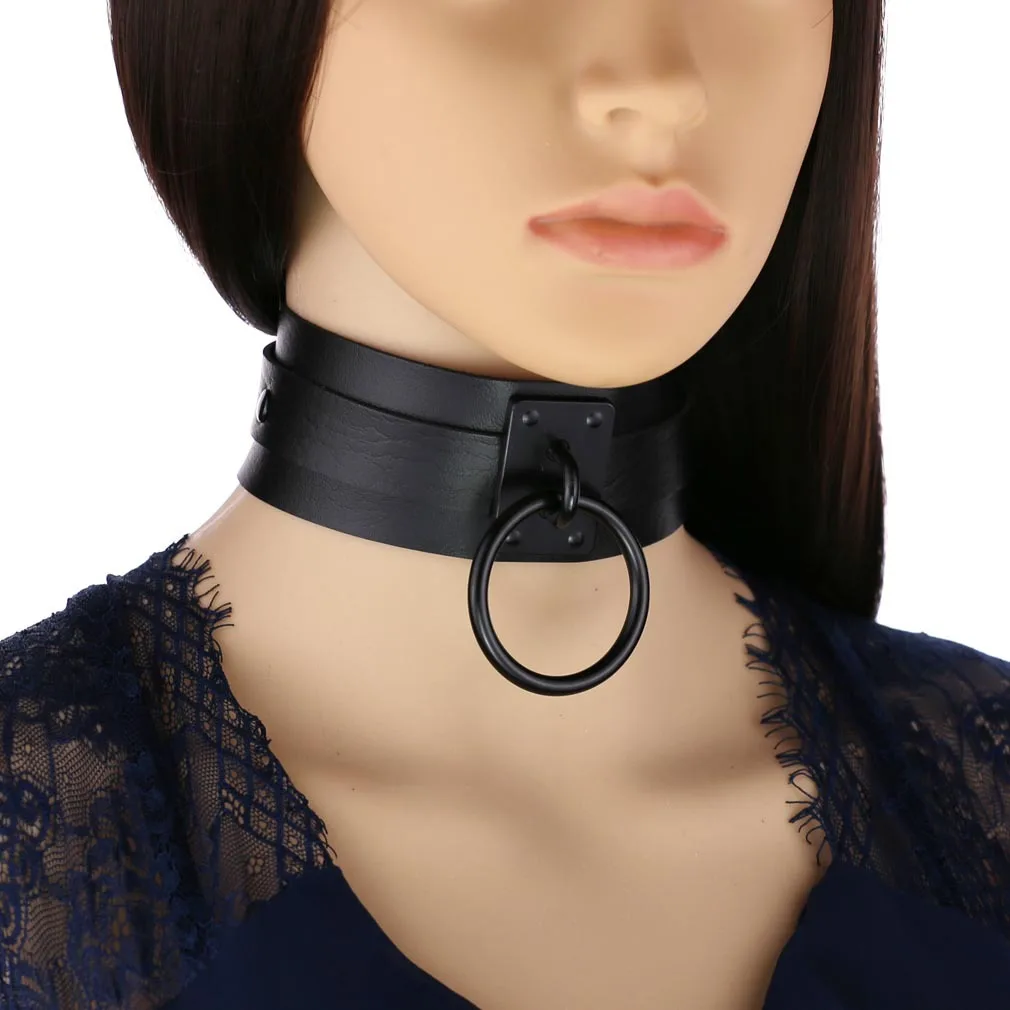Harajuku Gothic Night club Saloon Wild Rock and roll Exaggerate Different Cortex Black ring Hanging rings Choker Collar O-shape