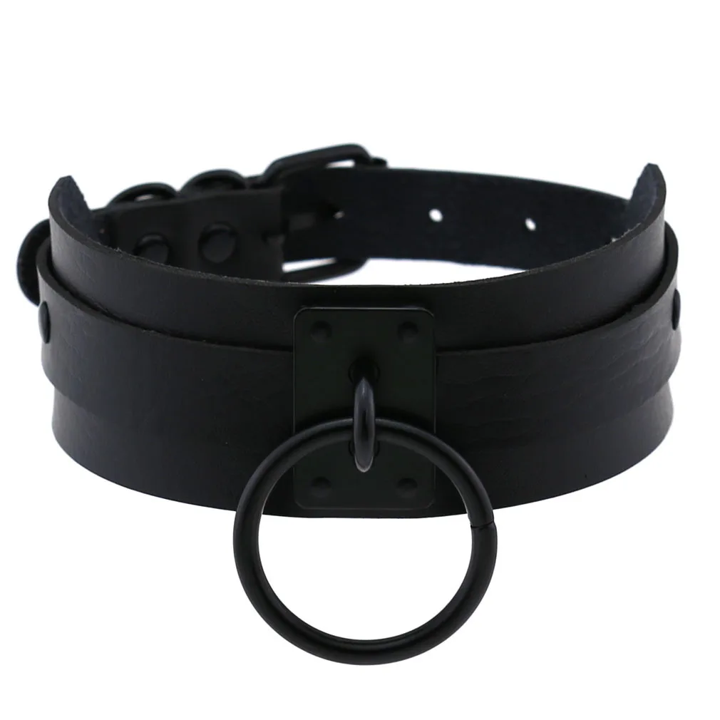 Harajuku Gothic Night club Saloon Wild Rock and roll Exaggerate Different Cortex Black ring Hanging rings Choker Collar O-shape