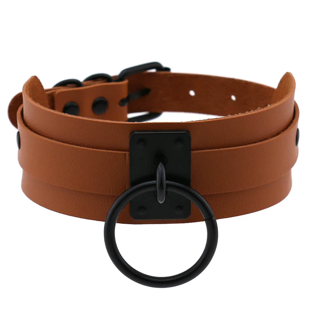 Harajuku Gothic Night club Saloon Wild Rock and roll Exaggerate Different Cortex Black ring Hanging rings Choker Collar O-shape