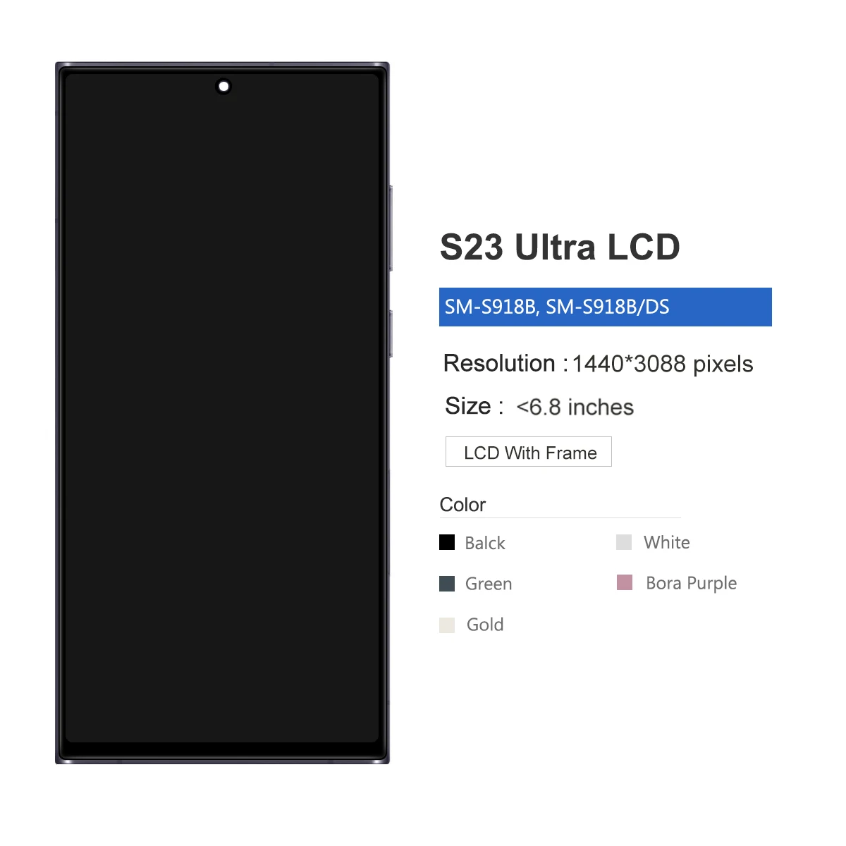 TFT Display For Samsung Galaxy S23 Ultra 5G S918B S918B/DS Display Touch Screen Digitizer with Frame for Samsung S23 Ultra