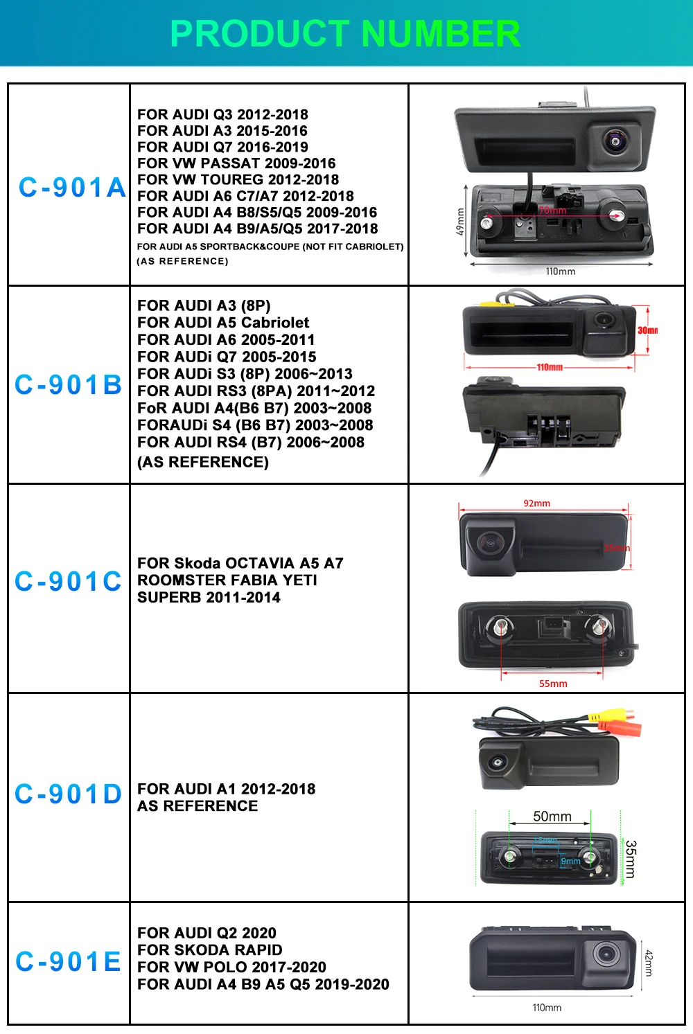 AHD 1920*1080P Car Rear Camera For Volkswagen Passat CC B6 B7 Polo Skoda Octavia Tiguan Audi A4 B8 Q3 Q5 A5 A8 S5 A3 A6 C7 A7 A1