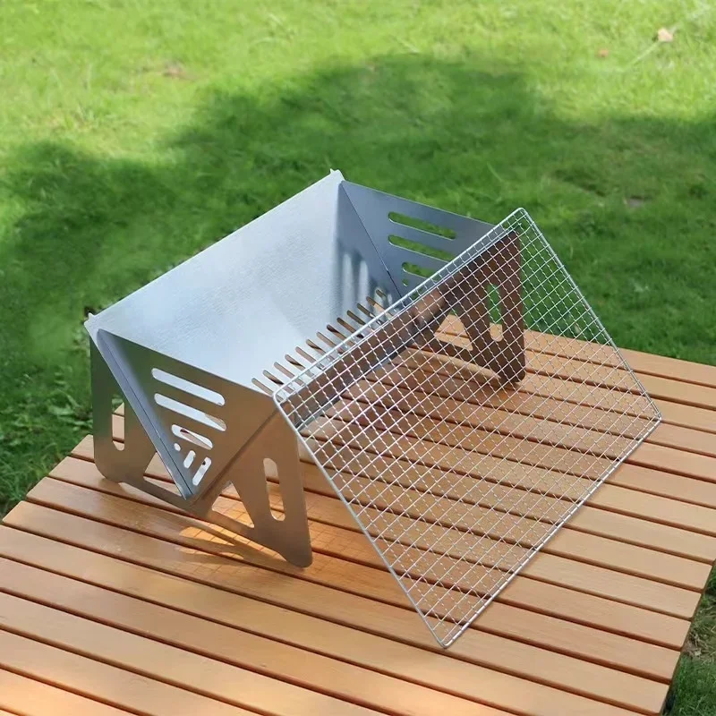 Portable Folding Barbecue Grill Heating Stoves Multifunction Camping BBQ Grill Rack Net Firewood Stove Stainless Steel BBQ Grill