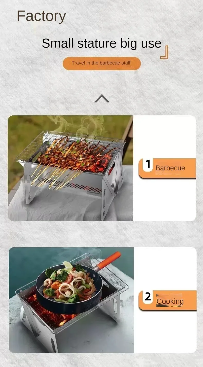 Portable Folding Barbecue Grill Heating Stoves Multifunction Camping BBQ Grill Rack Net Firewood Stove Stainless Steel BBQ Grill
