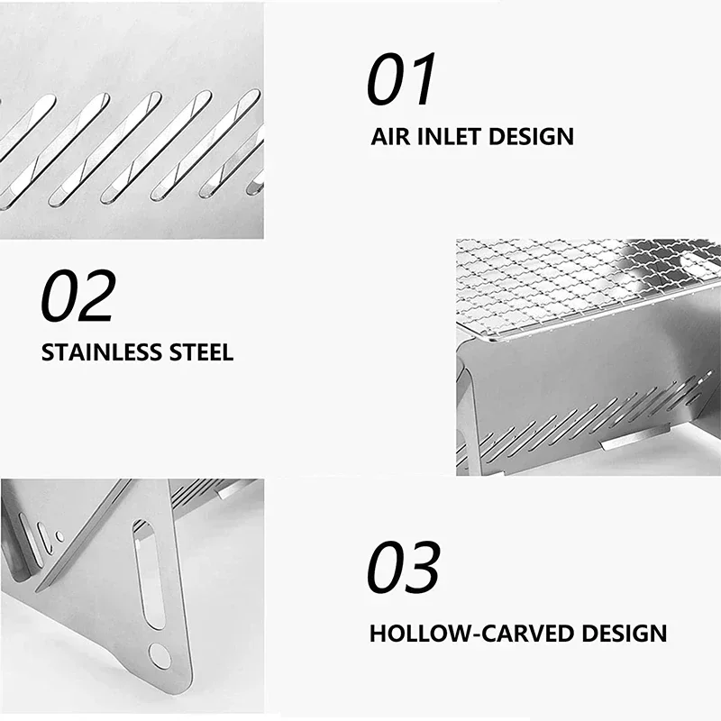 Portable Folding Barbecue Grill Heating Stoves Multifunction Camping BBQ Grill Rack Net Firewood Stove Stainless Steel BBQ Grill