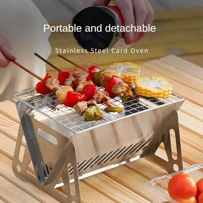 Portable Folding Barbecue Grill Heating Stoves Multifunction Camping BBQ Grill Rack Net Firewood Stove Stainless Steel BBQ Grill