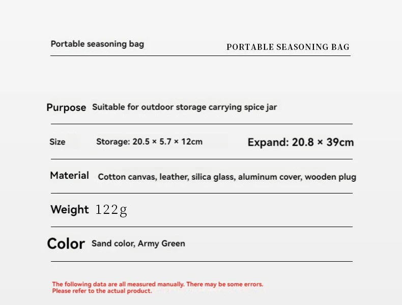 SUNDICK Outdoor Camping Seasoning Bottle Storage Bag, Barbecue Glass Seasoning Bottle Combination Set, Canvas Bag