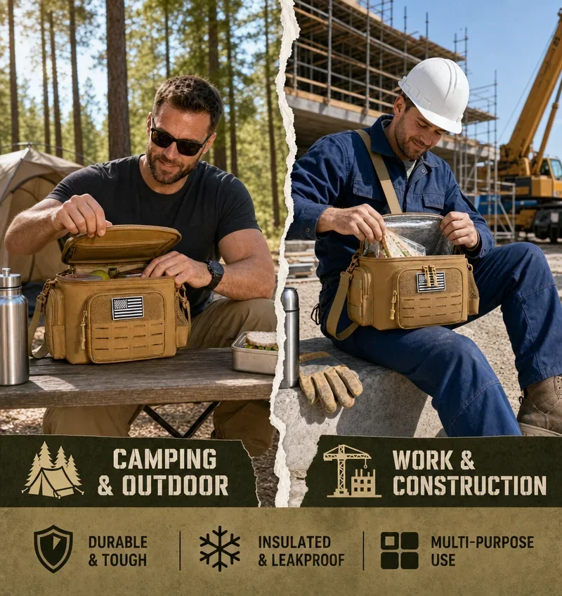 13L Tactical Thermal Cooler Lunch Bag Leakproof Insulated Durable Meal Storage Bag For Men Office Work Daily Commute Camping Picnic Fishing Outdoor Portable Insulated Food Carrier Bag