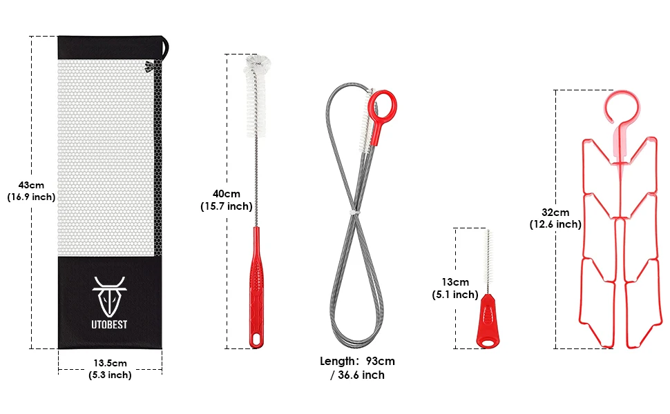 UTOBEST 4in1 Hydration Bladder Tube Brush Water Bag Cleaning Kit Long Brush Cleaning Tool Cleaner Set For Back Pack Bladder