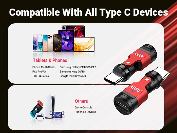 AUFU 1PIN Magnetic Adapter Type C Female to Type C Micro Male Converter For iPhone Samsung Xiaomi 540 Rotate Magnet OTG Adapter