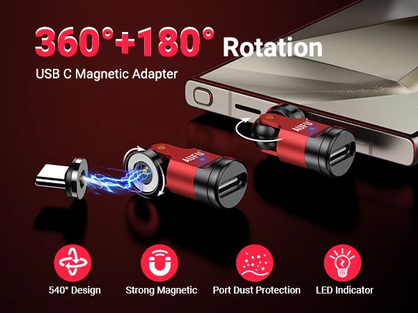 AUFU 1PIN Magnetic Adapter Type C Female to Type C Micro Male Converter For iPhone Samsung Xiaomi 540 Rotate Magnet OTG Adapter