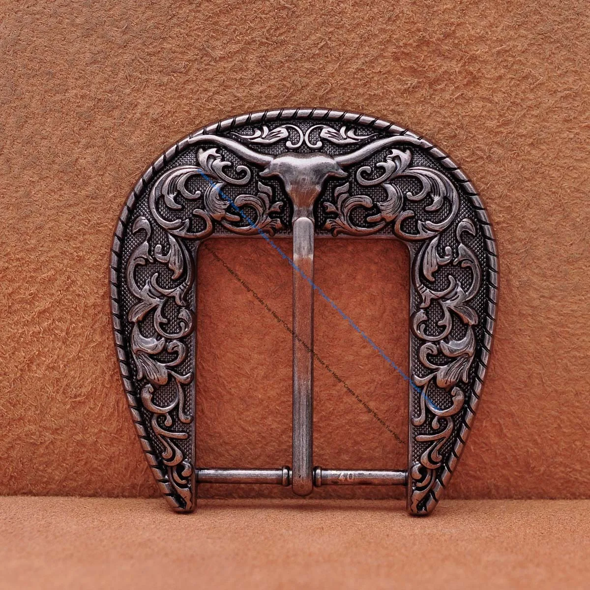 Heavy Strong Antique Silver Floral Western Cowboy Longhorn Bull SKull Rodeo Three Piece Set Belt Buckle Unisex Fits 40mm Strap