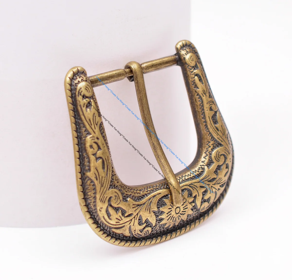Antique Brass Floral Rope Side Rodeo Western Cowboy Three Piece Set Leathercraft Belt Buckle Unisex 1 1/2"