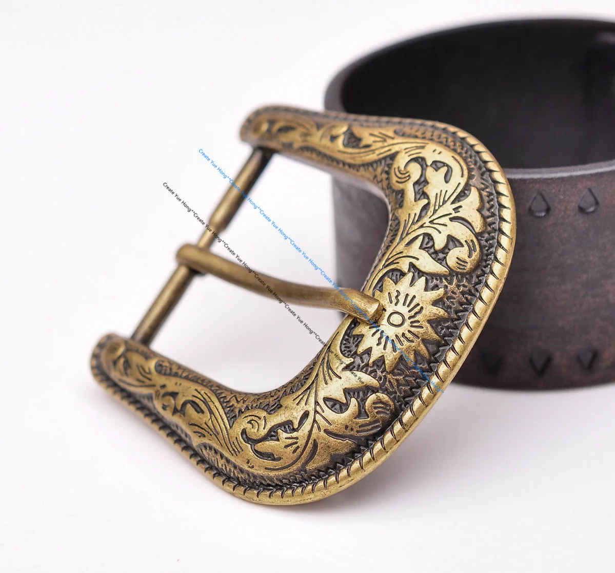 Antique Brass Floral Rope Side Rodeo Western Cowboy Three Piece Set Leathercraft Belt Buckle Unisex 1 1/2"