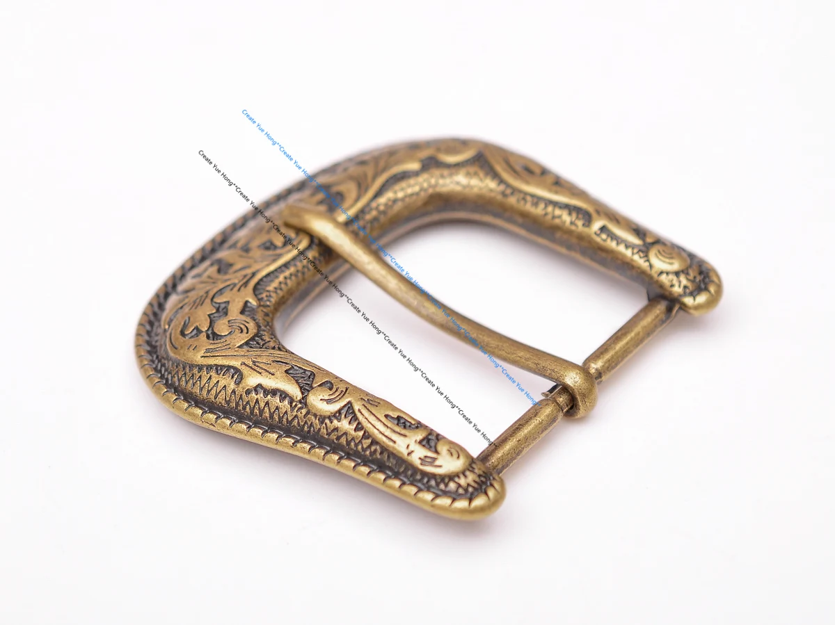 Antique Brass Floral Rope Side Rodeo Western Cowboy Three Piece Set Leathercraft Belt Buckle Unisex 1 1/2"