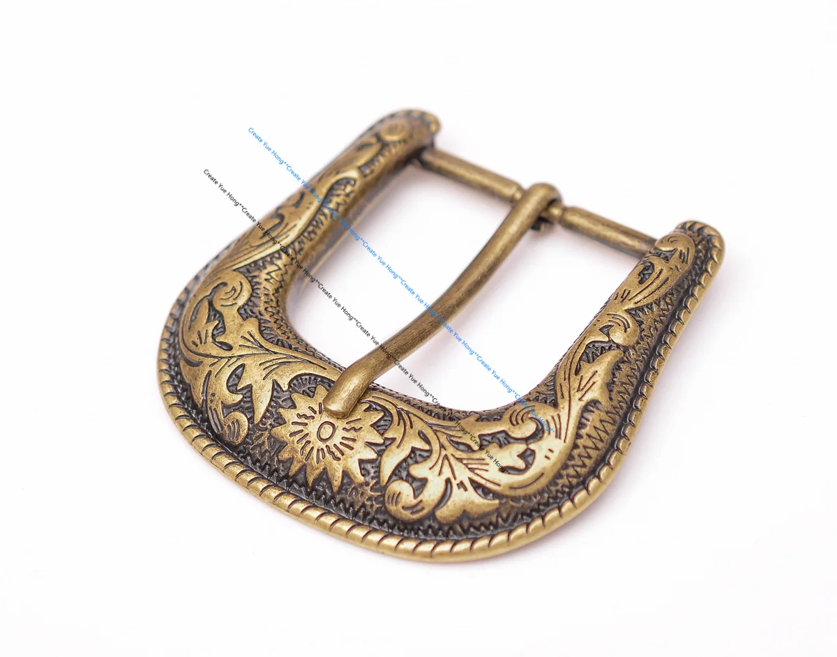 Antique Brass Floral Rope Side Rodeo Western Cowboy Three Piece Set Leathercraft Belt Buckle Unisex 1 1/2"