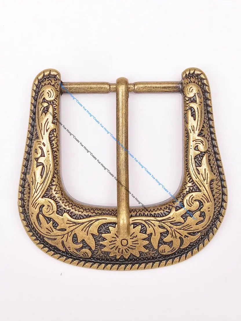 Antique Brass Floral Rope Side Rodeo Western Cowboy Three Piece Set Leathercraft Belt Buckle Unisex 1 1/2"