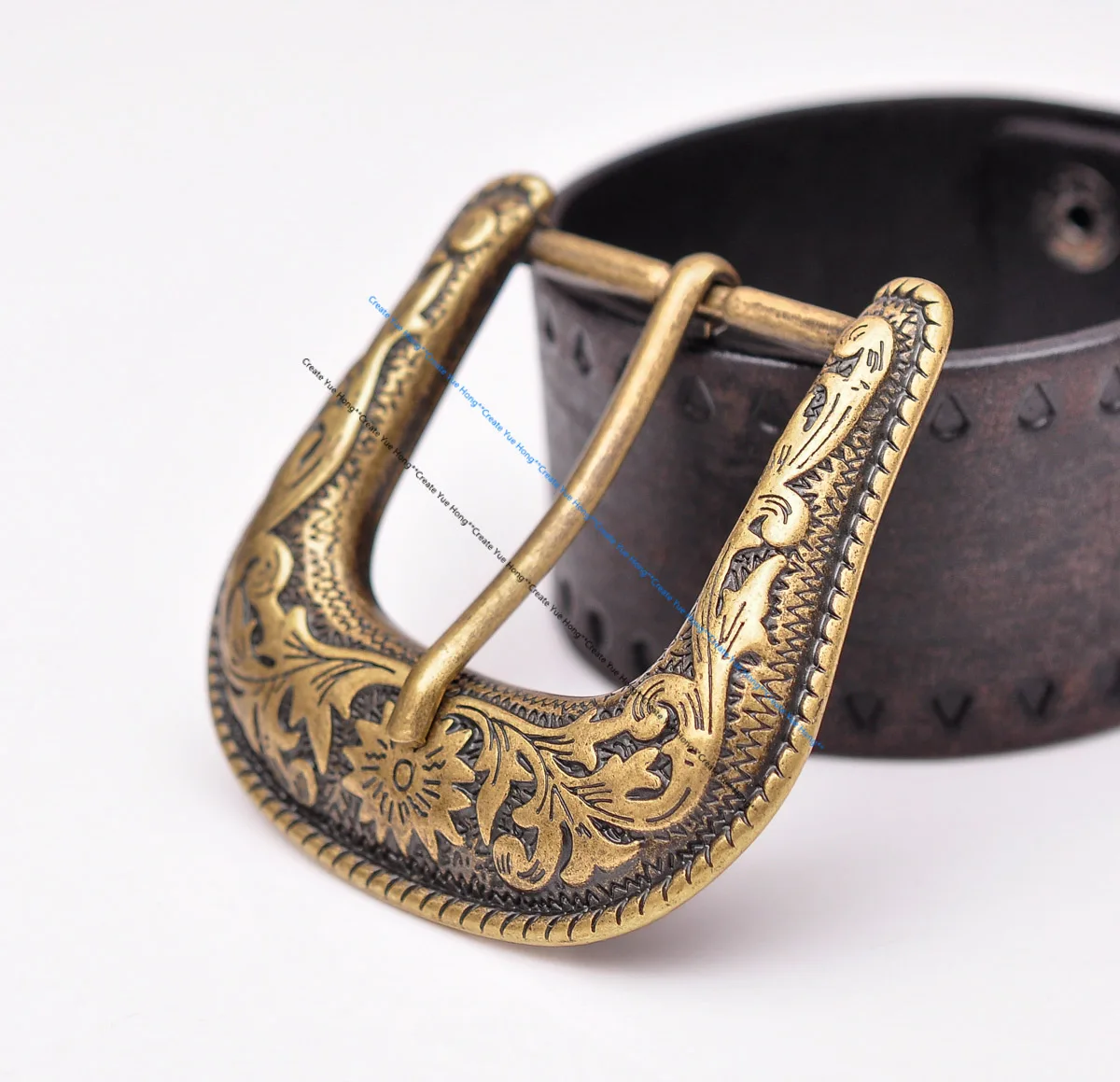 Antique Brass Floral Rope Side Rodeo Western Cowboy Three Piece Set Leathercraft Belt Buckle Unisex 1 1/2"