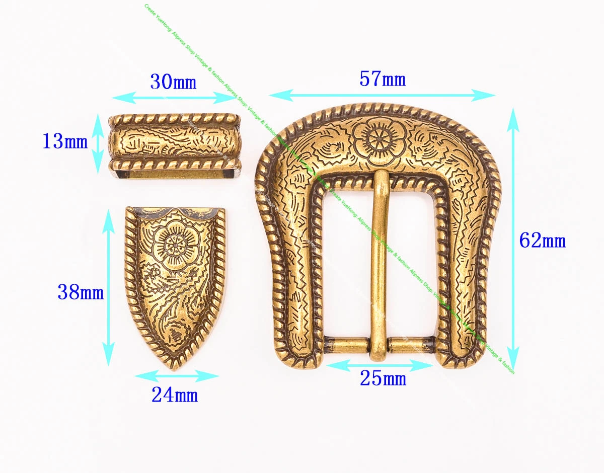 1" Solid Vintage Brass End Bar Pin Buckle 3 Pcs Set Diy Leathercraft Western Flower Rope Engraved Belt Buckle Replacement