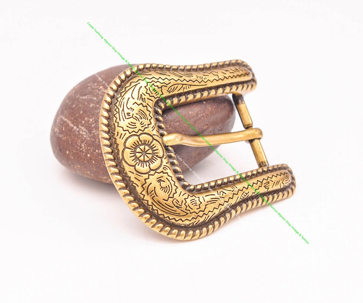 1" Solid Vintage Brass End Bar Pin Buckle 3 Pcs Set Diy Leathercraft Western Flower Rope Engraved Belt Buckle Replacement